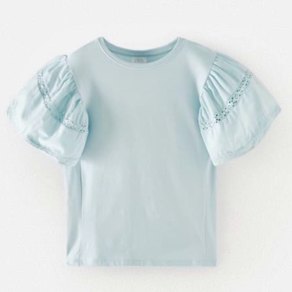 Zara Light Blue Ruffle Sleeve Top